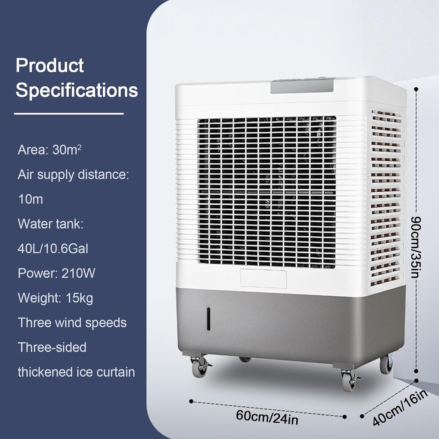  Climatiseur Swamp Cooler, Refroidisseur D'air Par évaporation Avec 4 Compartiments à Glace, Oscillation à 120°, Ventilateur Portable à 3 Vitesses Pour Chambre à Coucher, Bureau