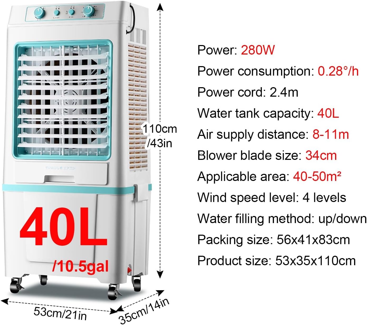  Refroidisseur D'air Portable Par évaporation Avec Oscillation Automatique, Ventilateur Humidificateur 3 En 1 Pour Intérieur, Extérieur, Patio, Garage
