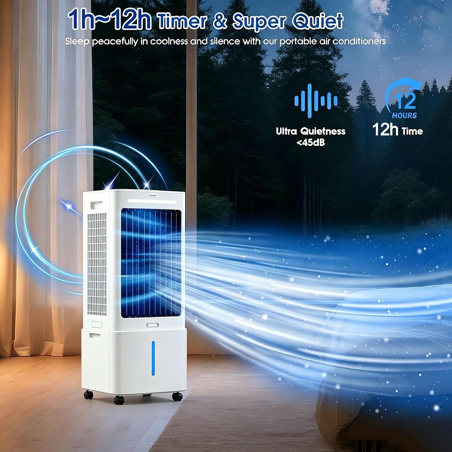  25L Refroidisseur D'air Par évaporation 3 En 1 Avec 3 Vitesses, 4 Modes, Minuterie 12 H, Refroidisseur D'oscillation Avec Réservoir， Télécommande, Ventilateur De Pour Maison Bureau Chambre
