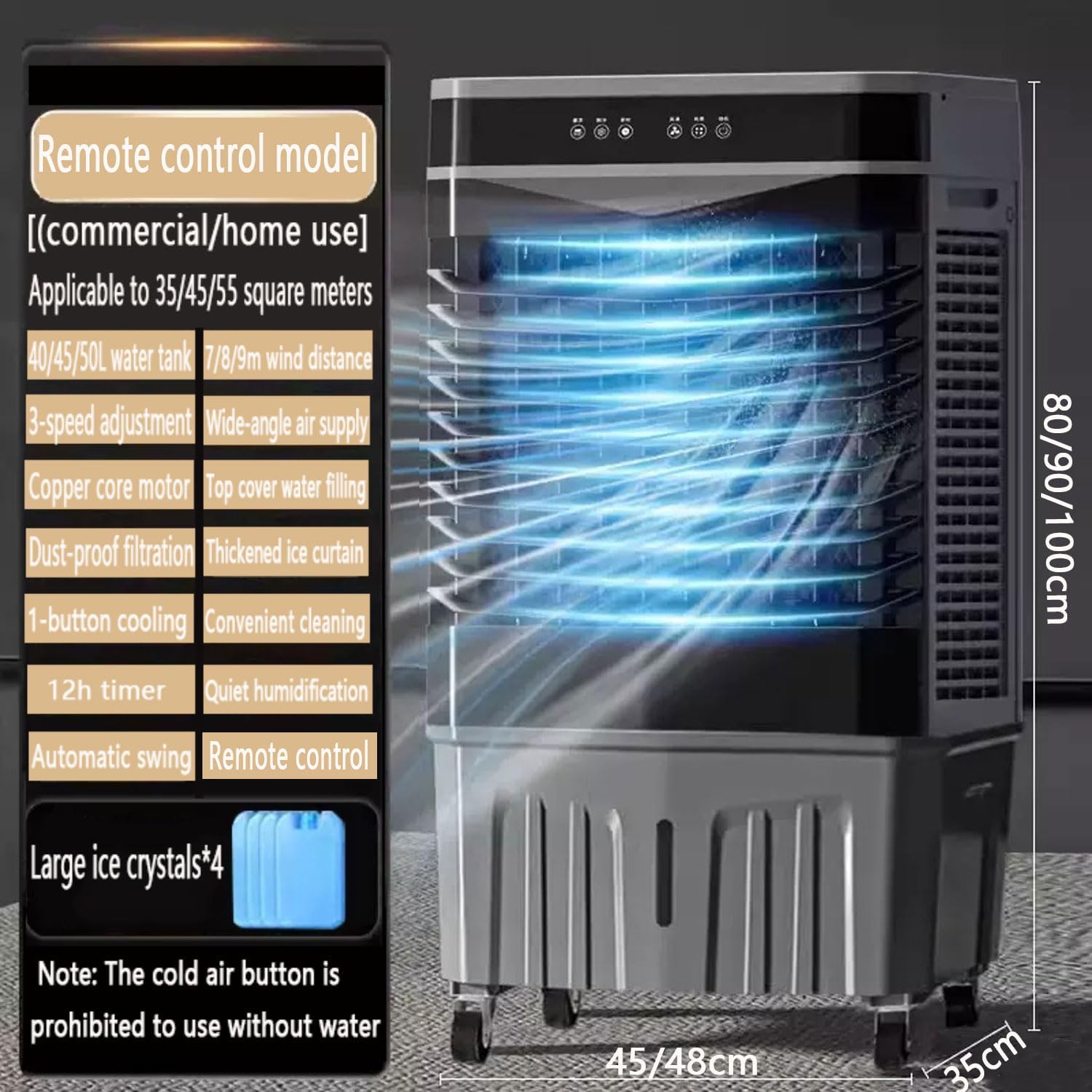 GENERIC Ventilateur De Refroidisseur D'air Portable Avec Boîtes à Glace, 3 Vitesses, Humidificateur Oscillant Pour Bureau De Chambre, Refroidissement Par évaporation Silencieux Avec Minuterie Et Roues
