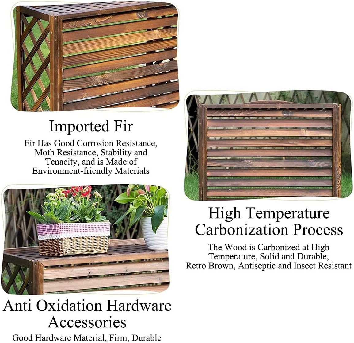  Support De Fleurs En Bois, Housse De Climatiseur D'extérieur Dissimulée, Support De Climatiseur De Jardin En Bois Massif, Cadre De Climatiseur épaissi, Climatiseur