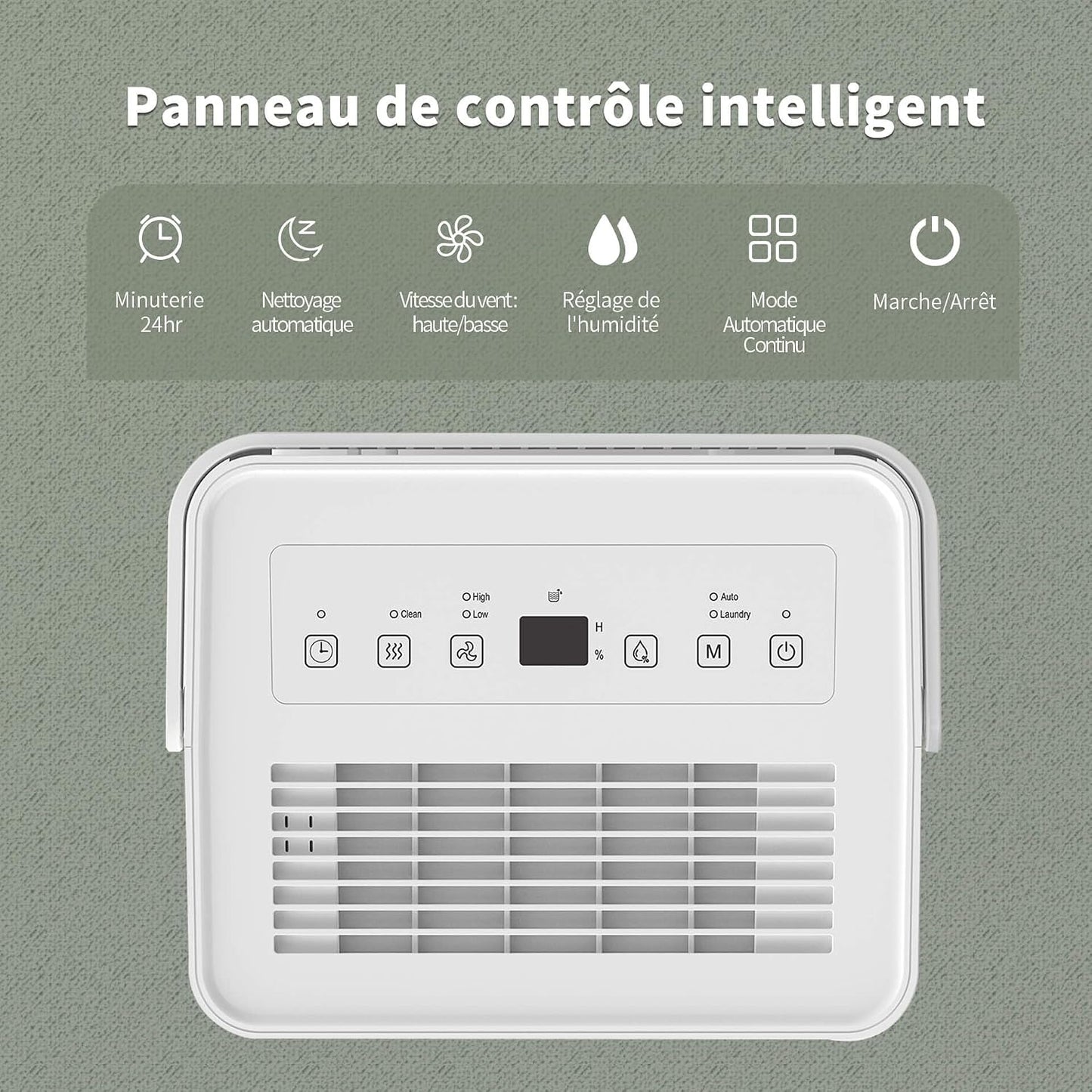  Uhome Déshumidificateur électrique, 12 L/24 H, Déshumidificateur D'ambiance 54 M³/18 M², Avec Arrêt Automatique, Capteur D'humidité, Mode Lavage Et Filtre à Charbon Actif, Tuyau D'arrosage