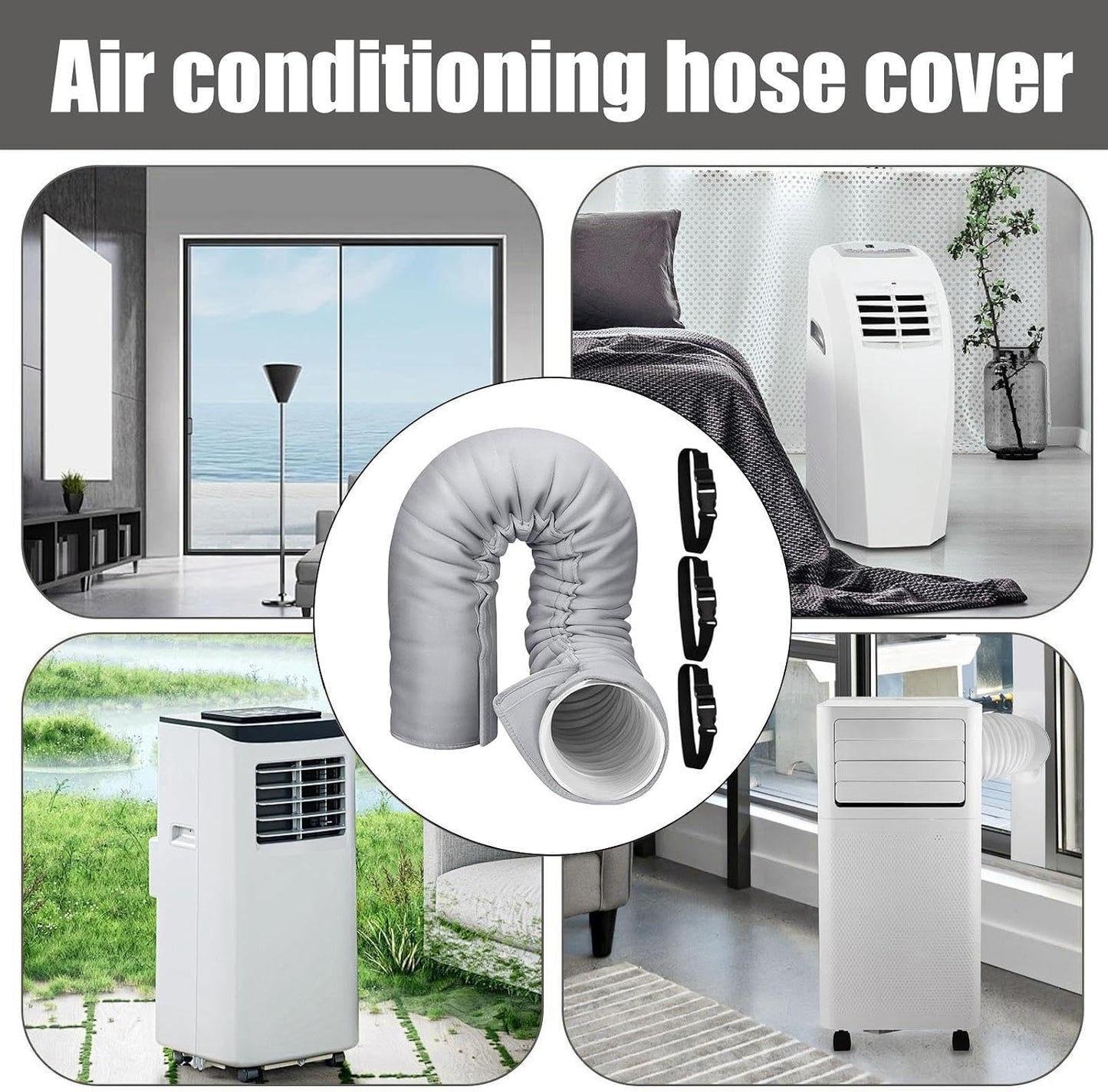  Manchon D'isolation Portable Pour Tuyau De Climatisation 150 X 53 Cm | Housse Isolante Pour Tuyau D évacuation D Air De Climatiseur Portable Avec 3 Sangles à Boucle Réglables,tuyaux De 5.1 à 5,9in