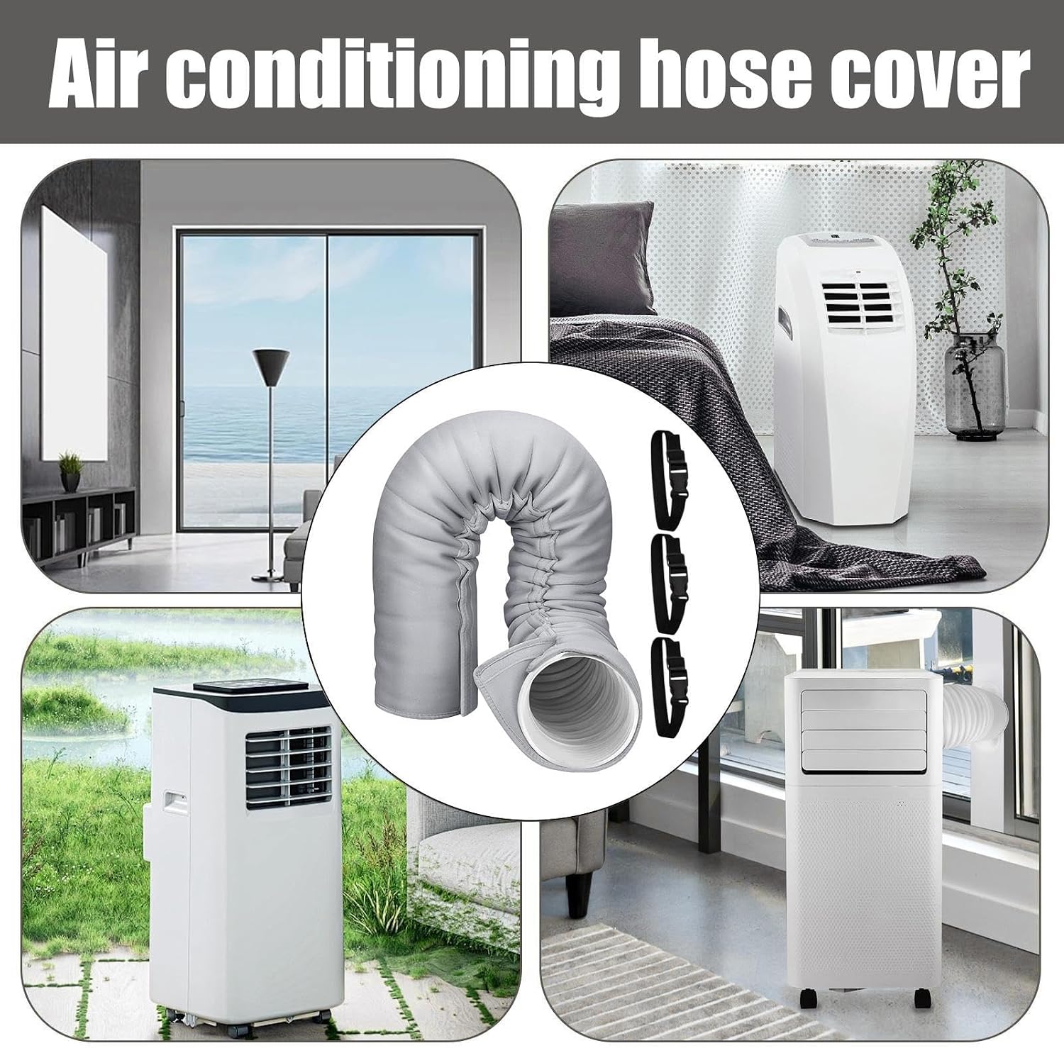  Manchon D'isolation Portable Pour Tuyau De Climatisation 150 X 53 Cm | Housse Isolante Pour Tuyau D évacuation D Air De Climatiseur Portable Avec 3 Sangles à Boucle Réglables,tuyaux De 5.1 à 5,9in