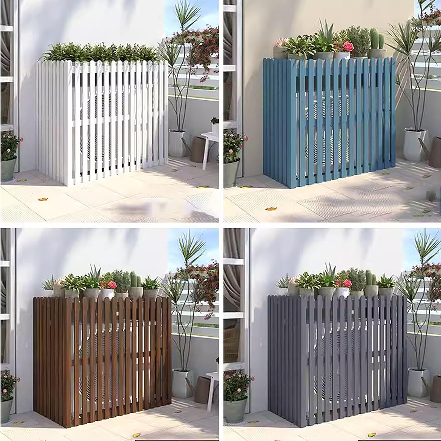 GENERIC Housse De Pompe à Chaleur Extérieure En Bois Pour Climatiseur - Brise-vue Décoratif Pour Unités Extérieures - Décoration De Support De Fleurs - Bleu - 105 X 50 X 95 Cm