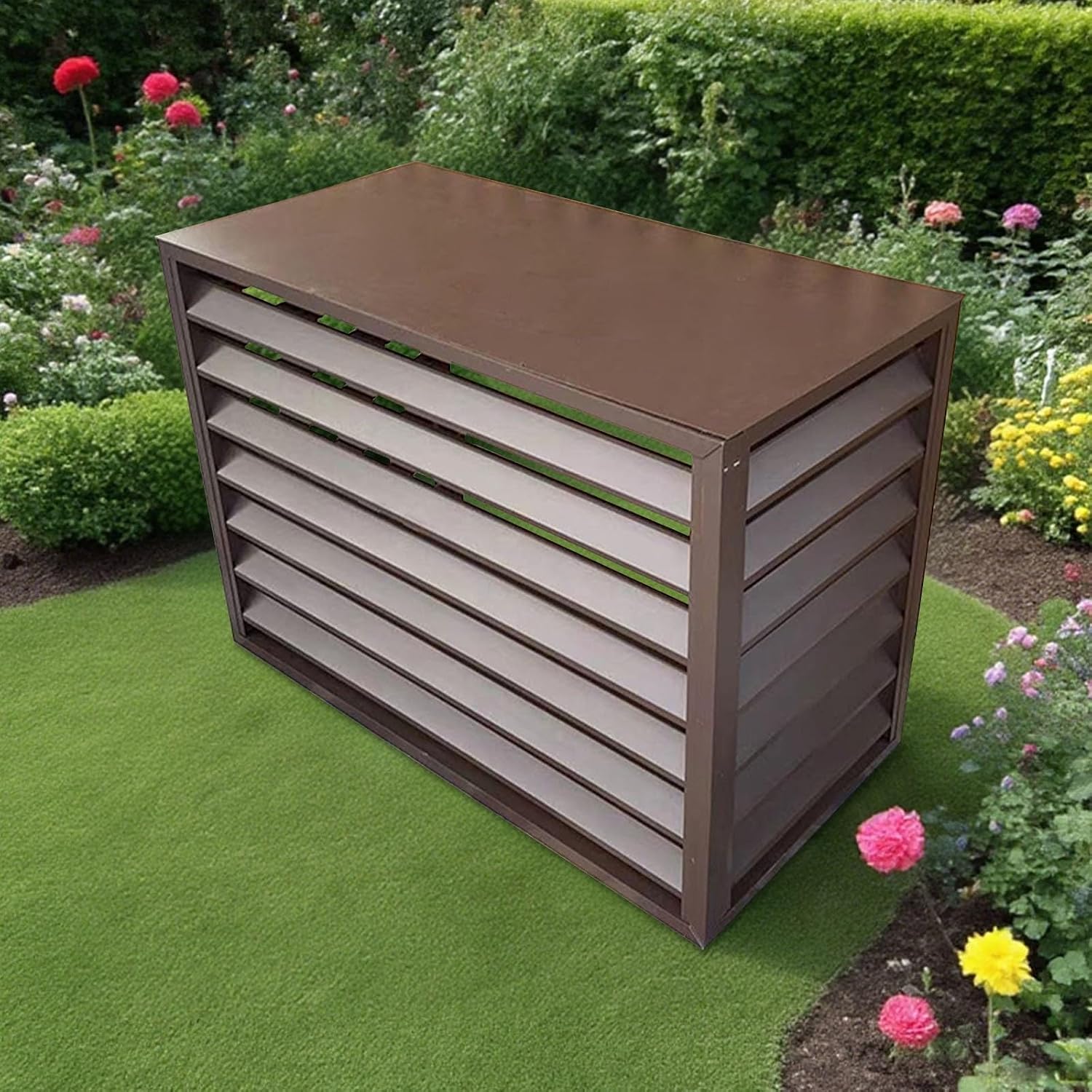 GENERIC Housse En Aluminium Pour Climatiseur Avec Bouclier De Pompe à Chaleur - Protection Extérieure - Résistante Aux Intempéries - Marron - 110 X 60 X 80 Cm - Durable Et Résistante Aux UV