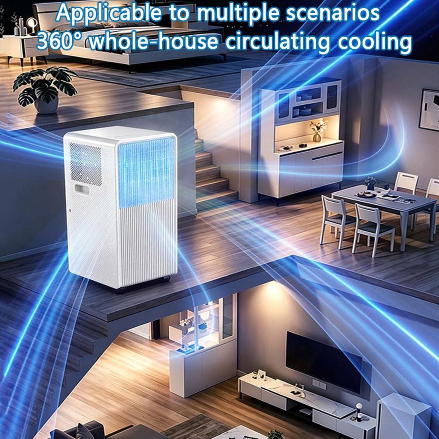  Climatiseur Portable 8000 BTU Unité De Climatisation Silencieuse Avec Refroidissement, Déshumidificateur Et Ventilateur Pour Les Chambres Jusqu'à 300 Pieds Carrés, Télécommande, Minuterie 24h, Kit De