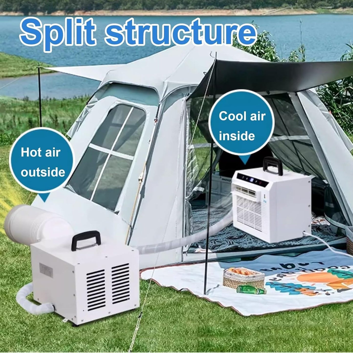  3000 BTU Split AC Pour VR, Refroidisseur De Chambre Compact Avec Contrôle Tactile, Minuterie 12H, Filtre Lavable Et Poignée Portable Pour Le Camping à Domicile