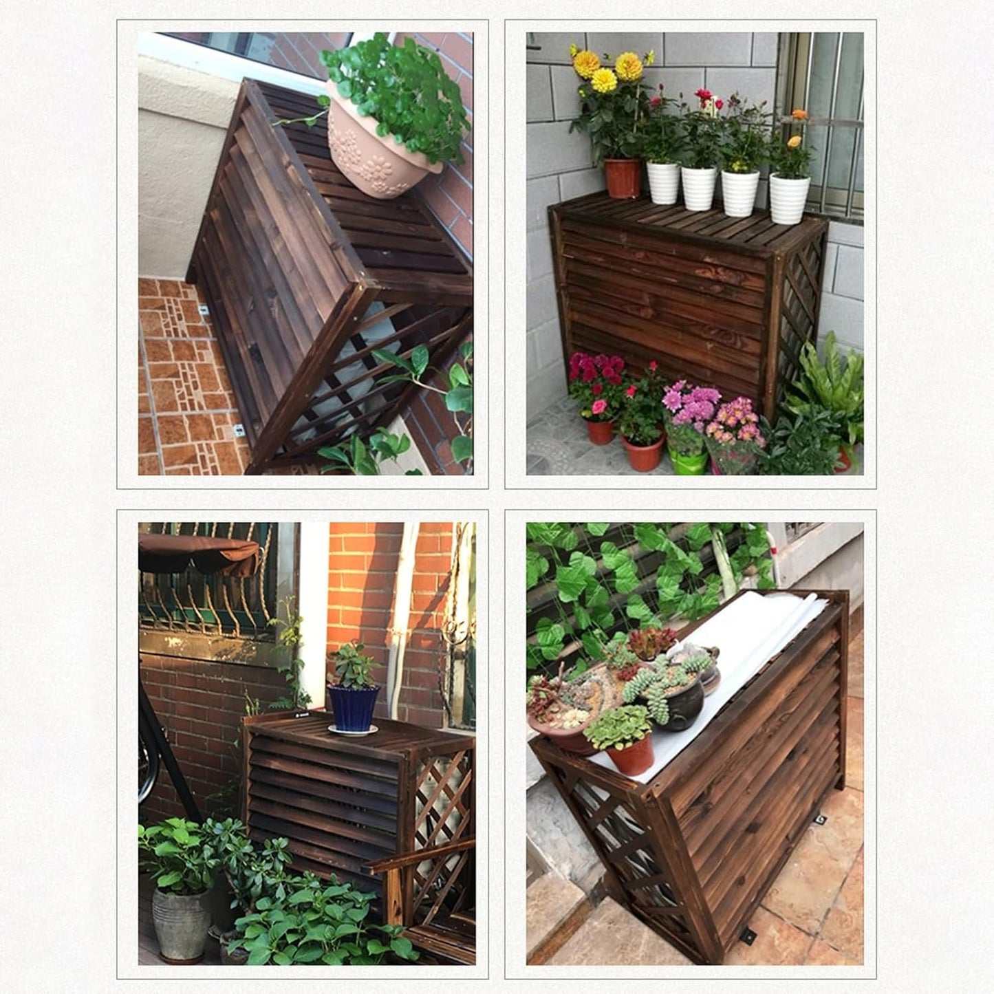 GENERIC Housse En Bois Pour Climatiseur Avec écran Décoratif - Grille De Protection Contre La Corrosion - 110 X 50 X 145 Cm - Élégant Support Pour Plantes Et Clôture