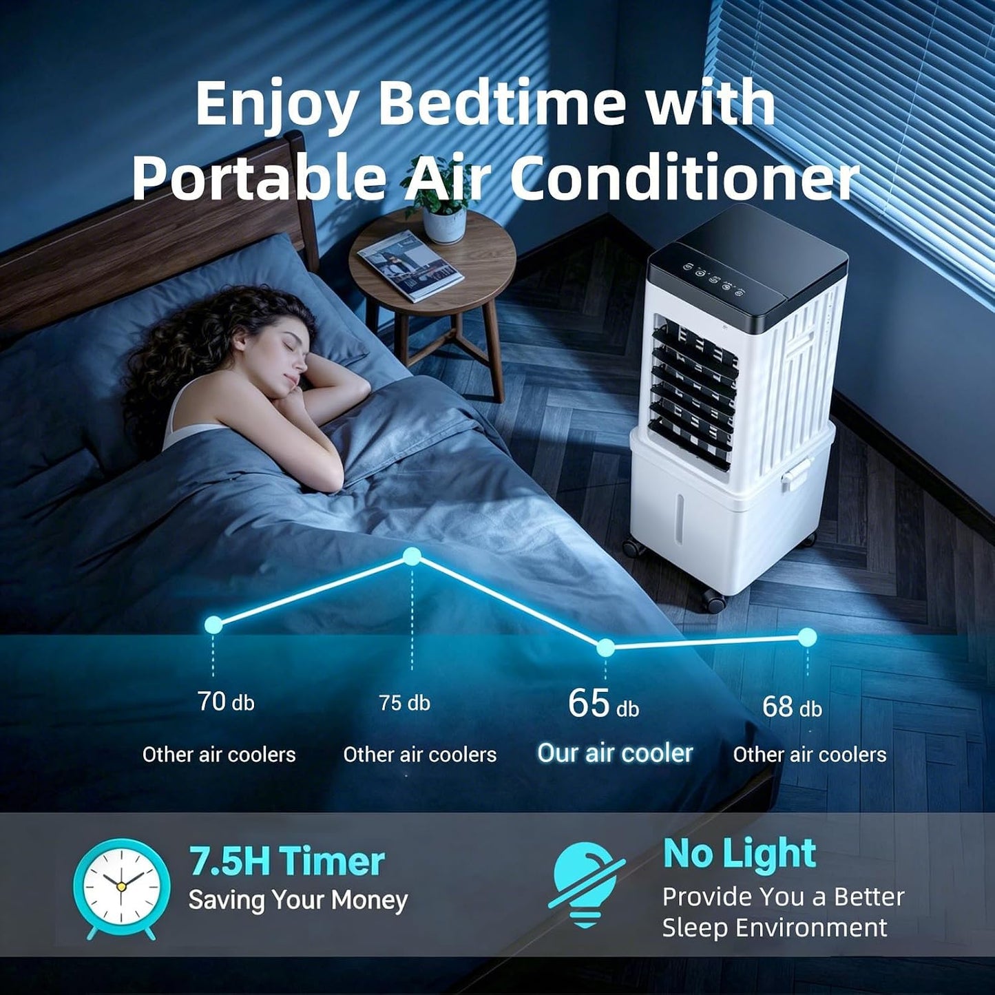  Climatiseur Mobile Sans Évacuation 15L, 3-en-1 Rafraîchisseur D'Air Évaporatif Silencieux Avec Télécommande, Ventilateur Brumisateur & Humidificateur, 3 Modes, Oscillation 120°, Pour Maison Bureau