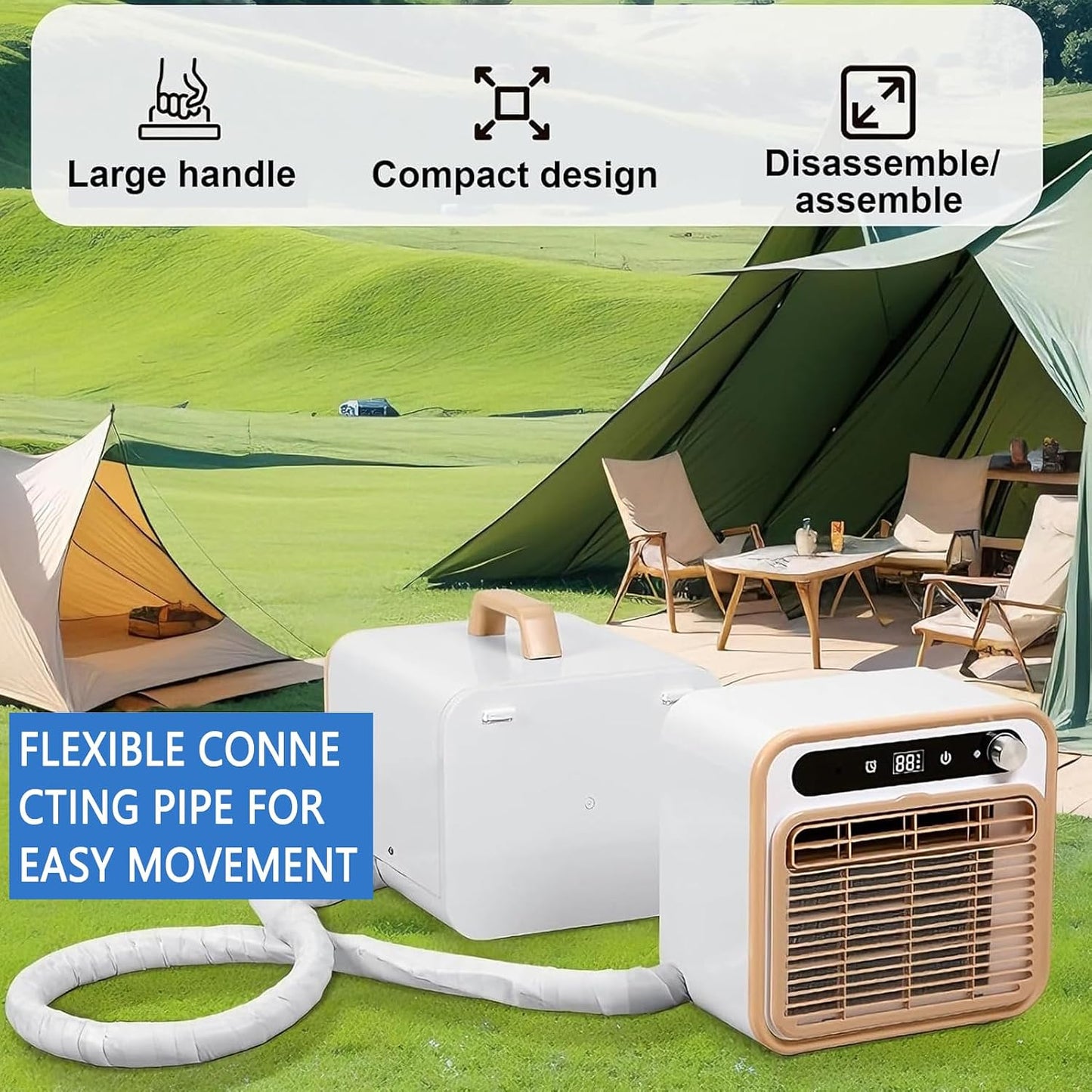  Split Portable AC 5000 BTU, 130m3/h Airflow, Télécommande WiFi, Fonctionnement Calme, Idéal Pour La Chambre De Camping RV, Configuration Facile Sans Kit De Fenêtre Nécessaire