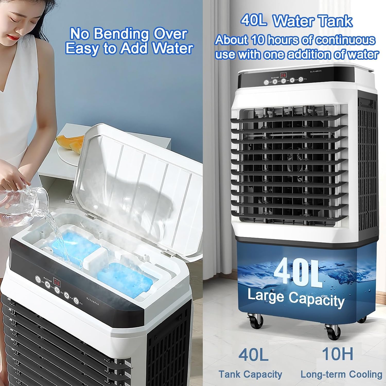  Refroidisseur D'air évaporatif Portable, Refroidisseur Oscillant à 120° Avec 4 Roues Universelles, 3 Vitesses Pour Une Utilisation Extérieure Et Intérieure