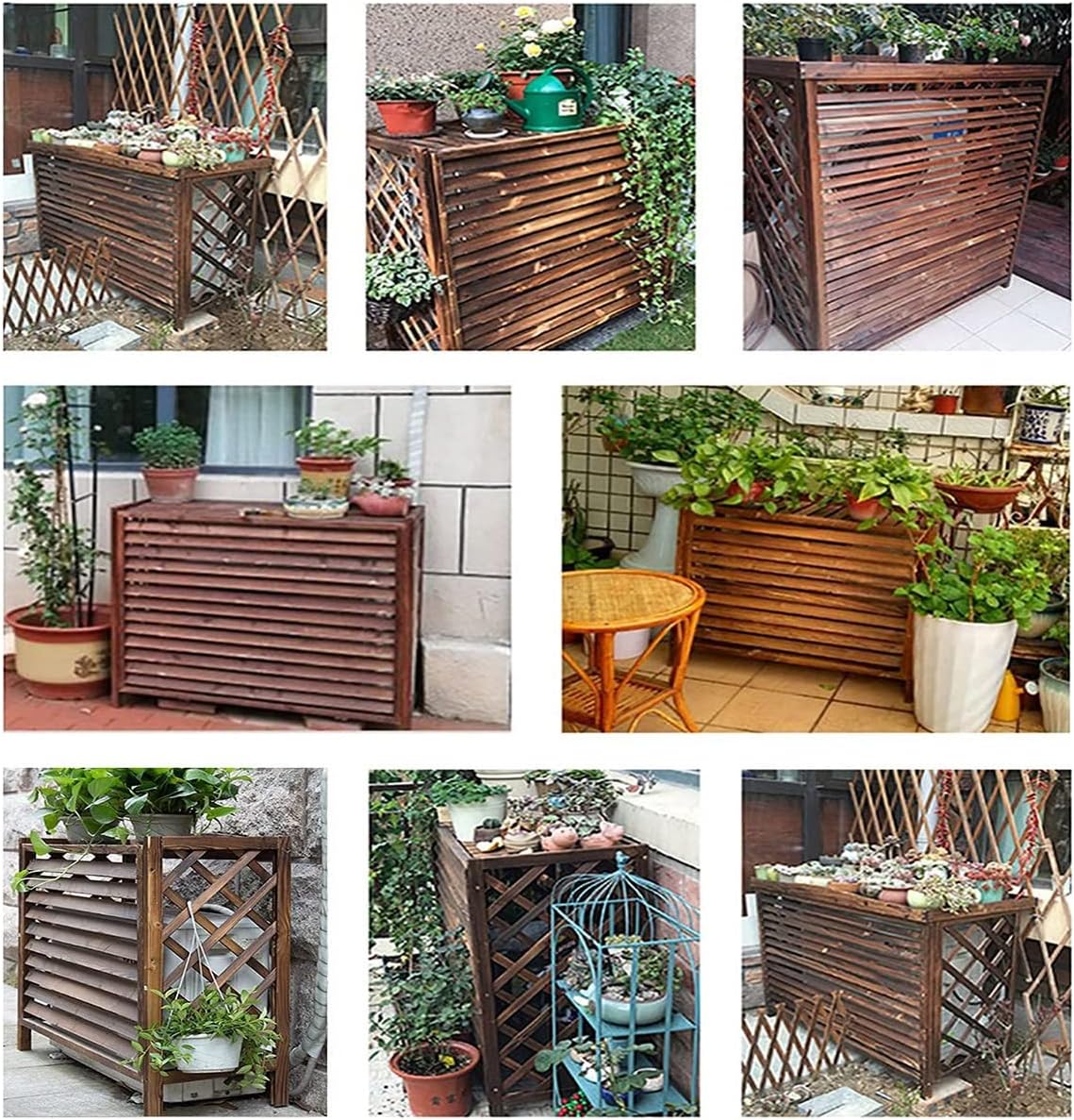 GENERIC Housse En Bois Pour Climatiseur - Écran Décoratif Pour Pompe à Chaleur - En Bois Massif - Avec Pot De Fleurs Cachées Pour Un Attrait Amélioré