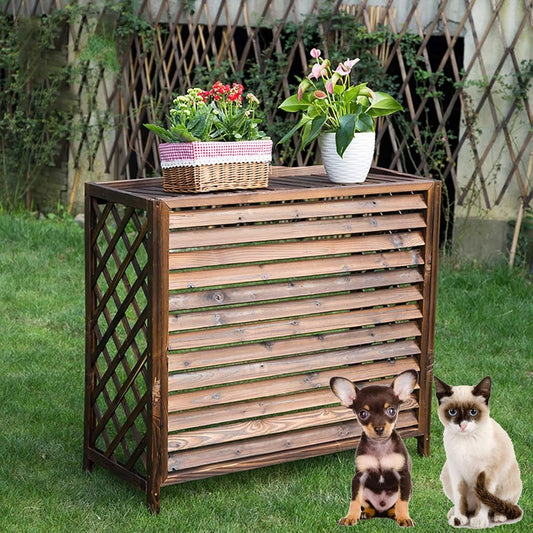  Housse De Protection Pour Climatiseur Extérieur, écran Décoratif De Confidentialité Pour Climatiseur De Jardin, étagère De Rangement En Bois Massif Pour Pompes à Chaleur