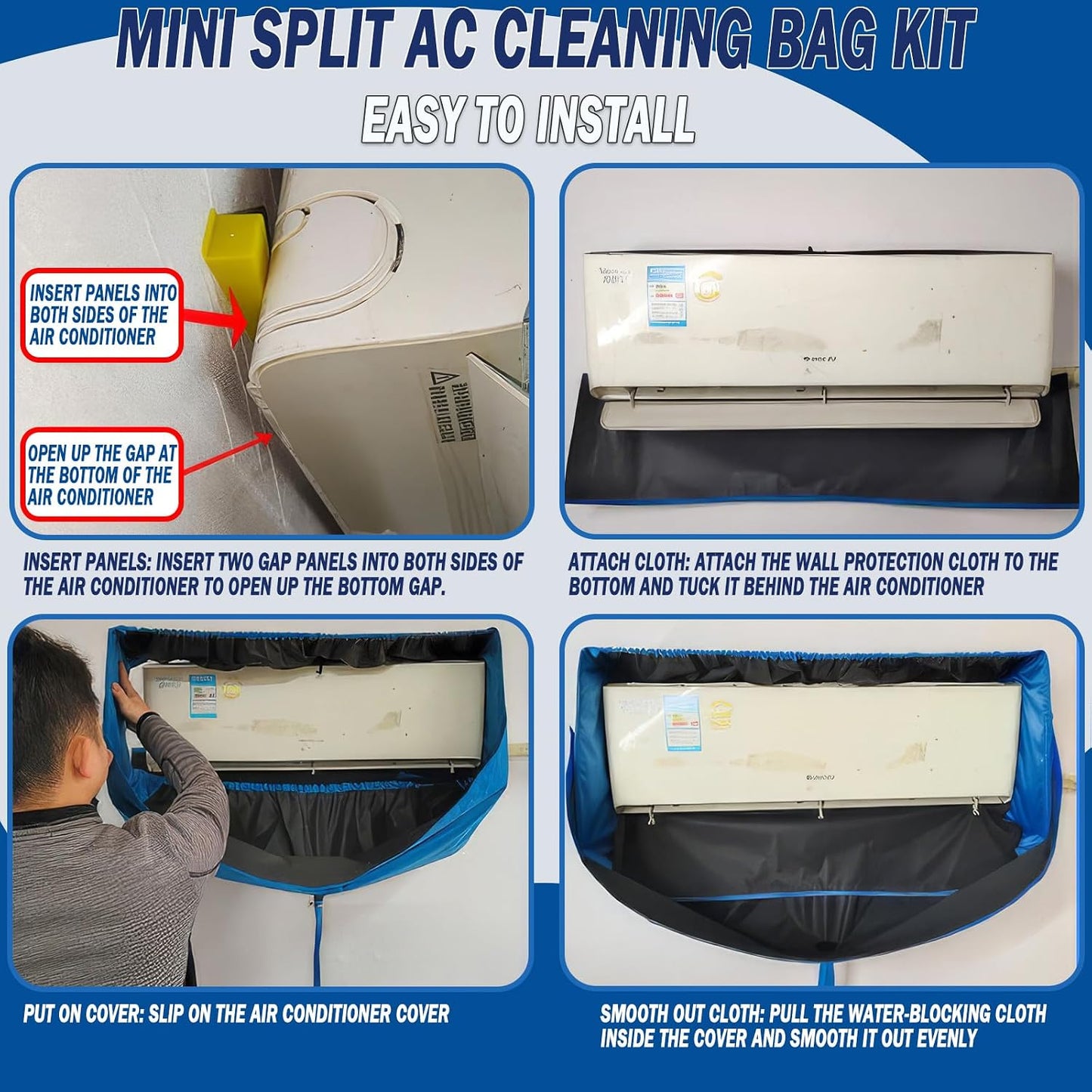  Kit Bâche Nettoyage Climatisation Mini Split, Couverture Complète Housse De Protection Étanche Pour Nettoyage Clim Mural Maison (Petite Taille)