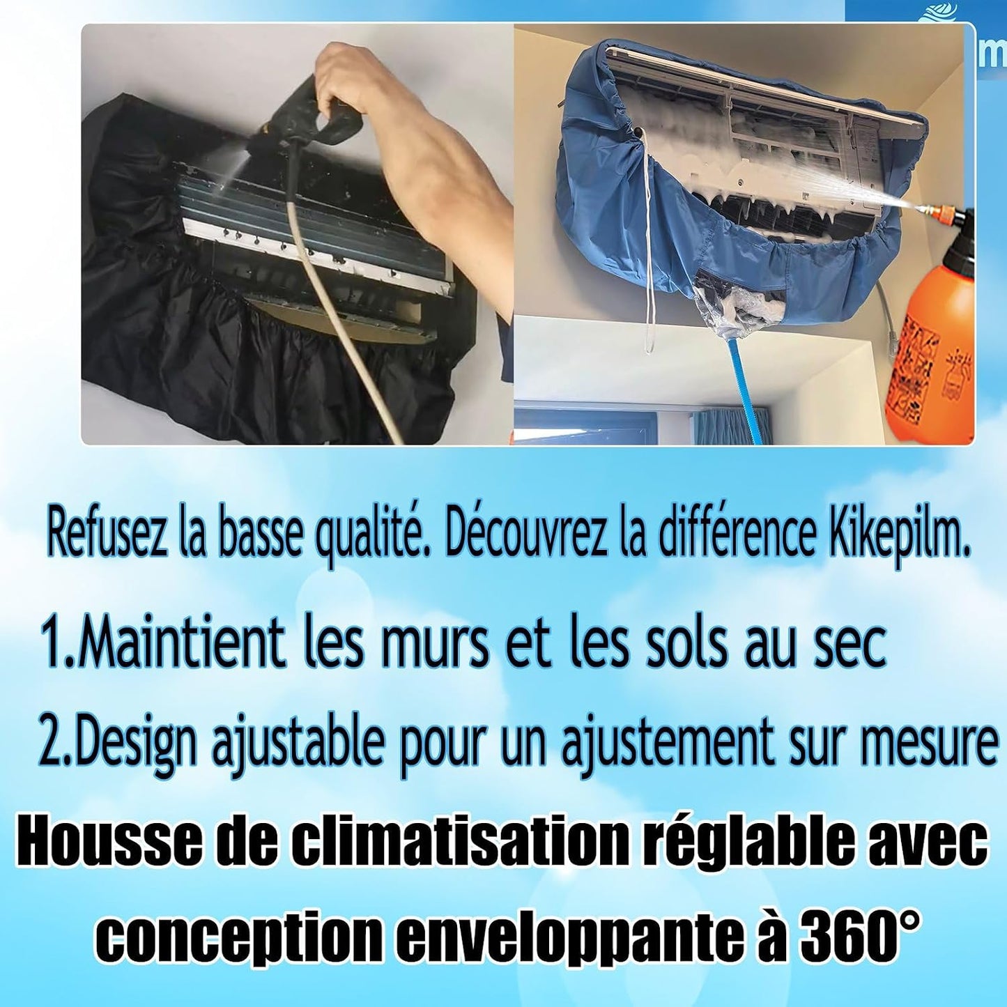  Kit De Nettoyage En Profondeur Pour Le Nettoyage De Climatiseur, Sac De Nettoyage De Climatiseur Avec Tuyau D'eau (13 Pièces, Grand, Bleu Ciel)