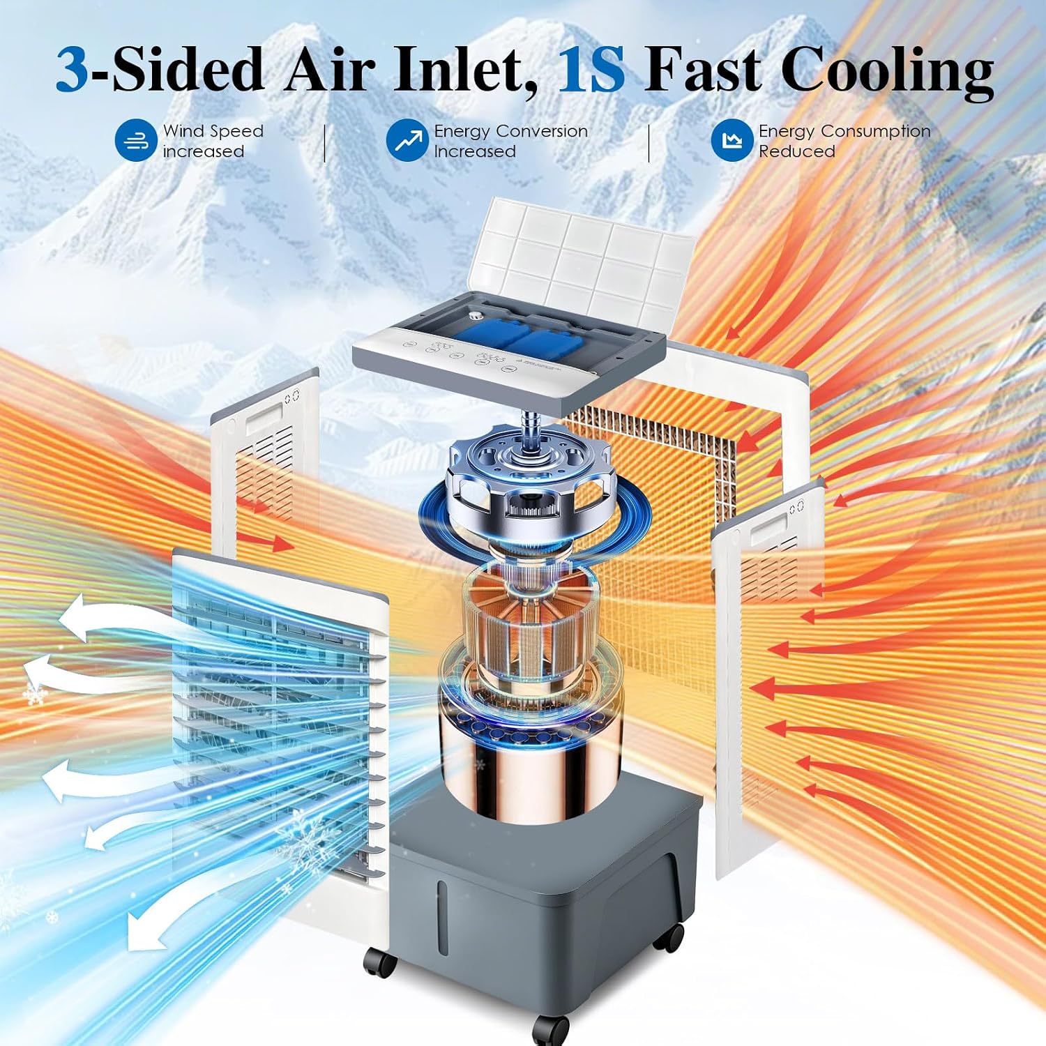  Rafraîchisseur D'Air Portable 20L, Humidificateur Évaporatif Mécanique, 2 Glacières, Grand Réservoir, Utilisation Facile
