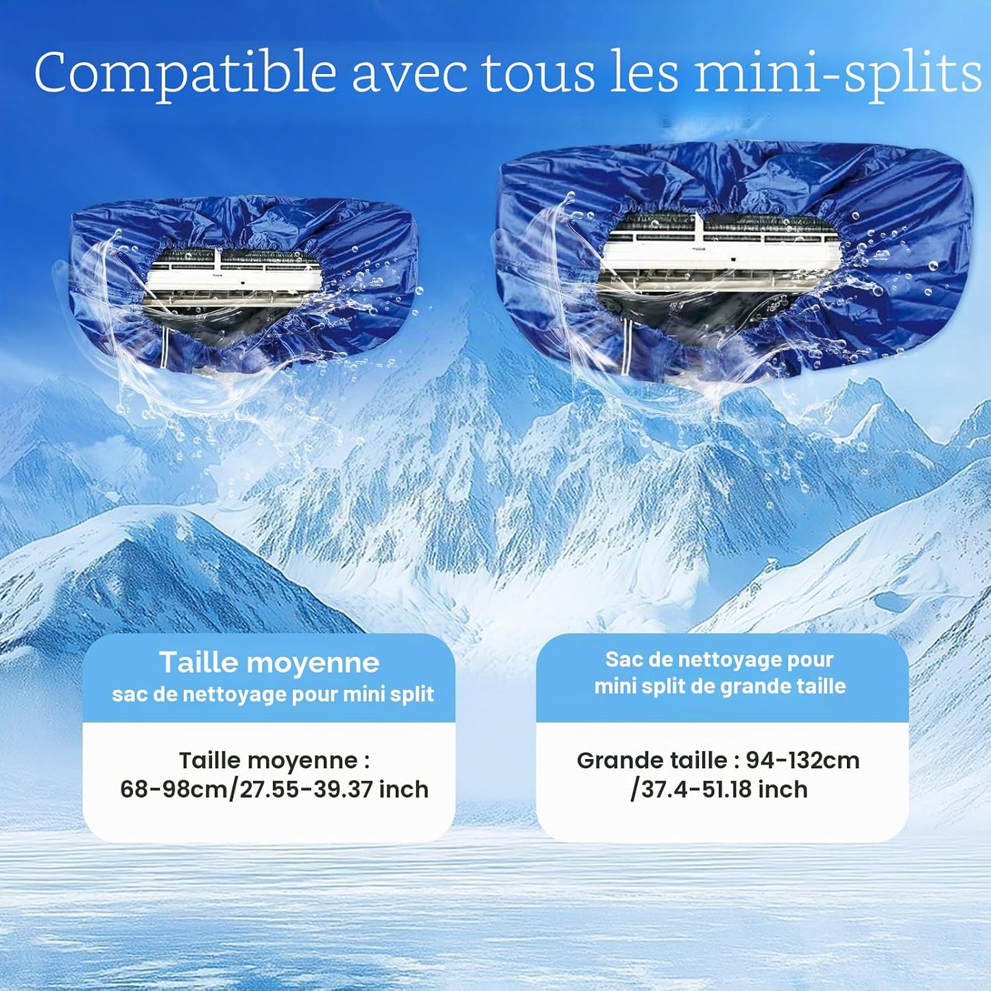  Kit Nettoyage Climatiseur Mural，Kit Nettoyage Climatisation Split，Nettoyage Climatisation Split，Bâche Nettoyage Clim(15 Pièces, Bleu Foncé, Taille Moyenne : 68-98 Cm/27,55-39,37 Pouces)
