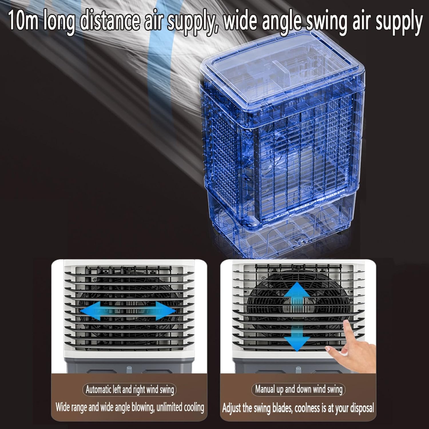GENERIC Refroidisseur D'air évaporatif Portable Pour Grandes Pièces, Garages Et Terrasses, Refroidisseur De Type Marais Avec 3 Vitesses, Minuterie 12 H, Grand Réservoir, Oscillation à 120°, Sans Tuy