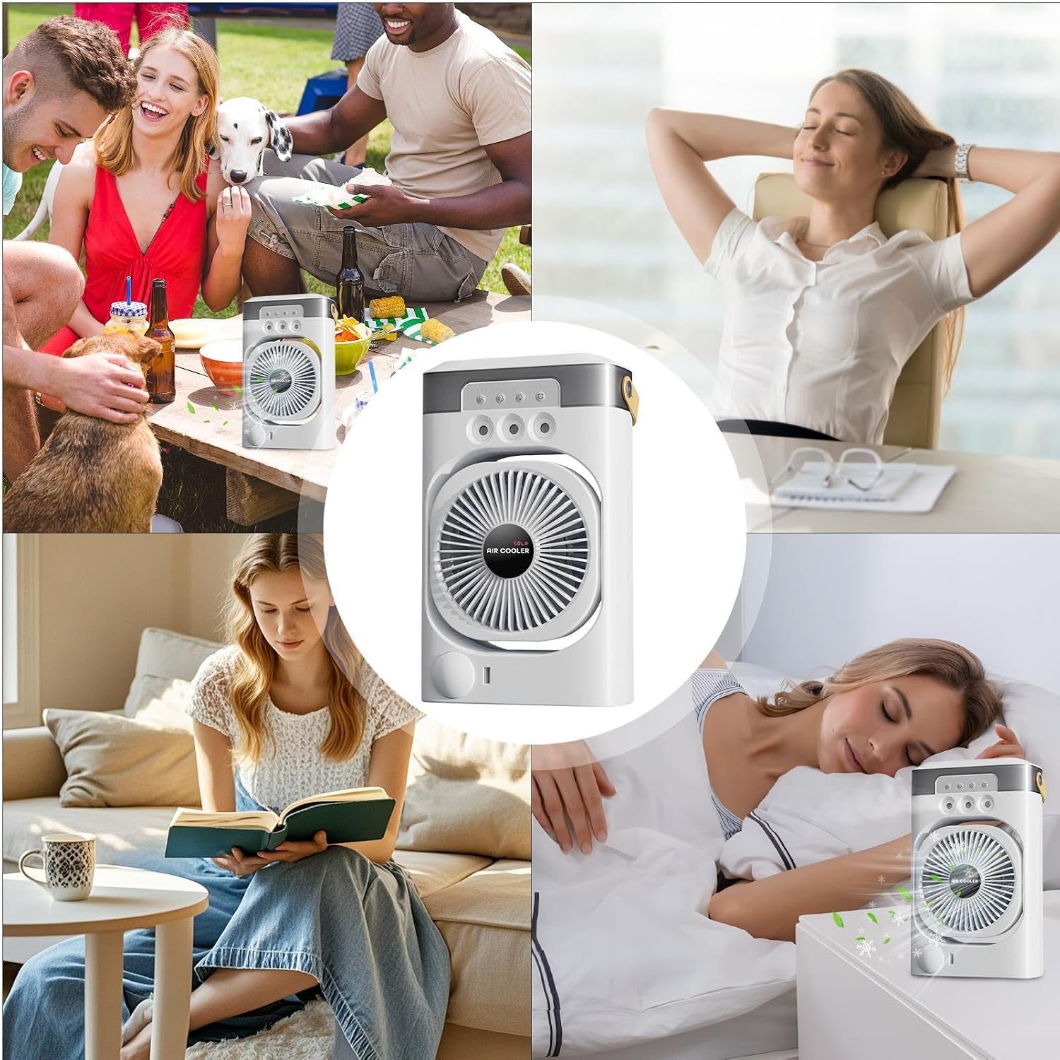  Climatiseur Personnel - Noir ABS 600ml, Rafraîchisseur Air Silencieux Trois Buses, Brumisation Rapide Trois Vitesses, Veilleuse 7 Couleurs Réglables | Ventilateur Puissant Pour Chambre