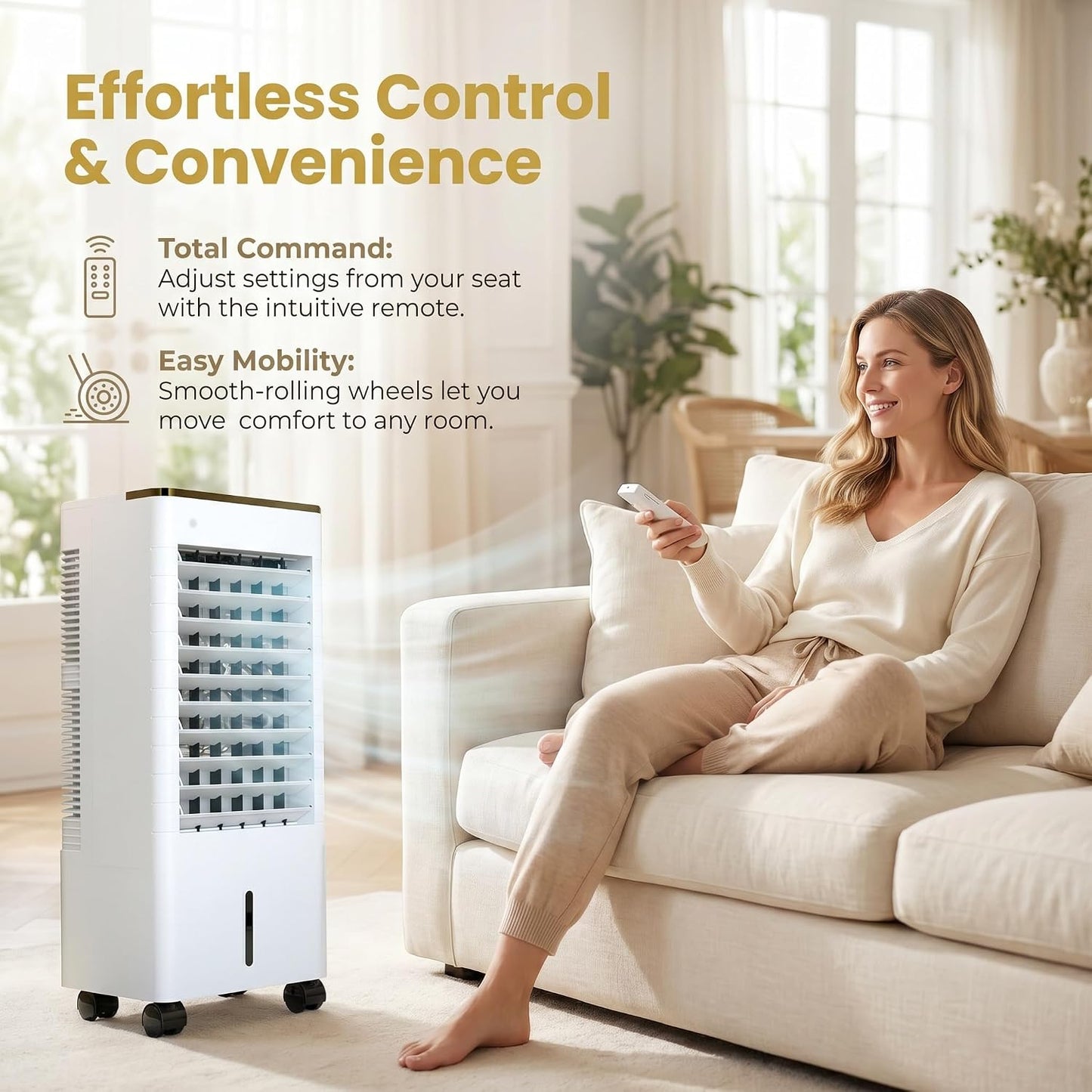  Refroidisseur Dair Par Évaporation, Ventilateur Portable Sans Fenêtre, 3 Vitesses De Ventilation Avec Télécommande, Diffusion Dair Grand Angle À 90°, Minuterie 12 H, Ventilateur Rafraîchissant