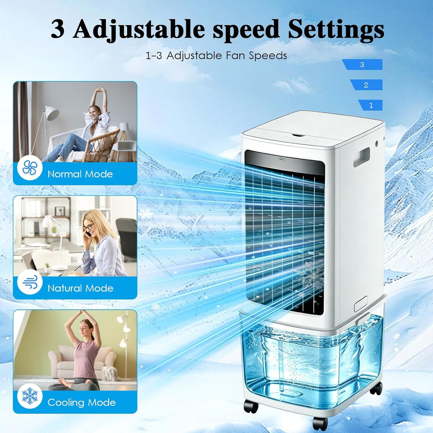  Climatiseur Évaporatif Mobile 12L, Rafraîchisseur D'Air Silencieux Avec Télécommande, 3 Vitesses, 2 Boîtes à Glace Pour Chambre Bureau