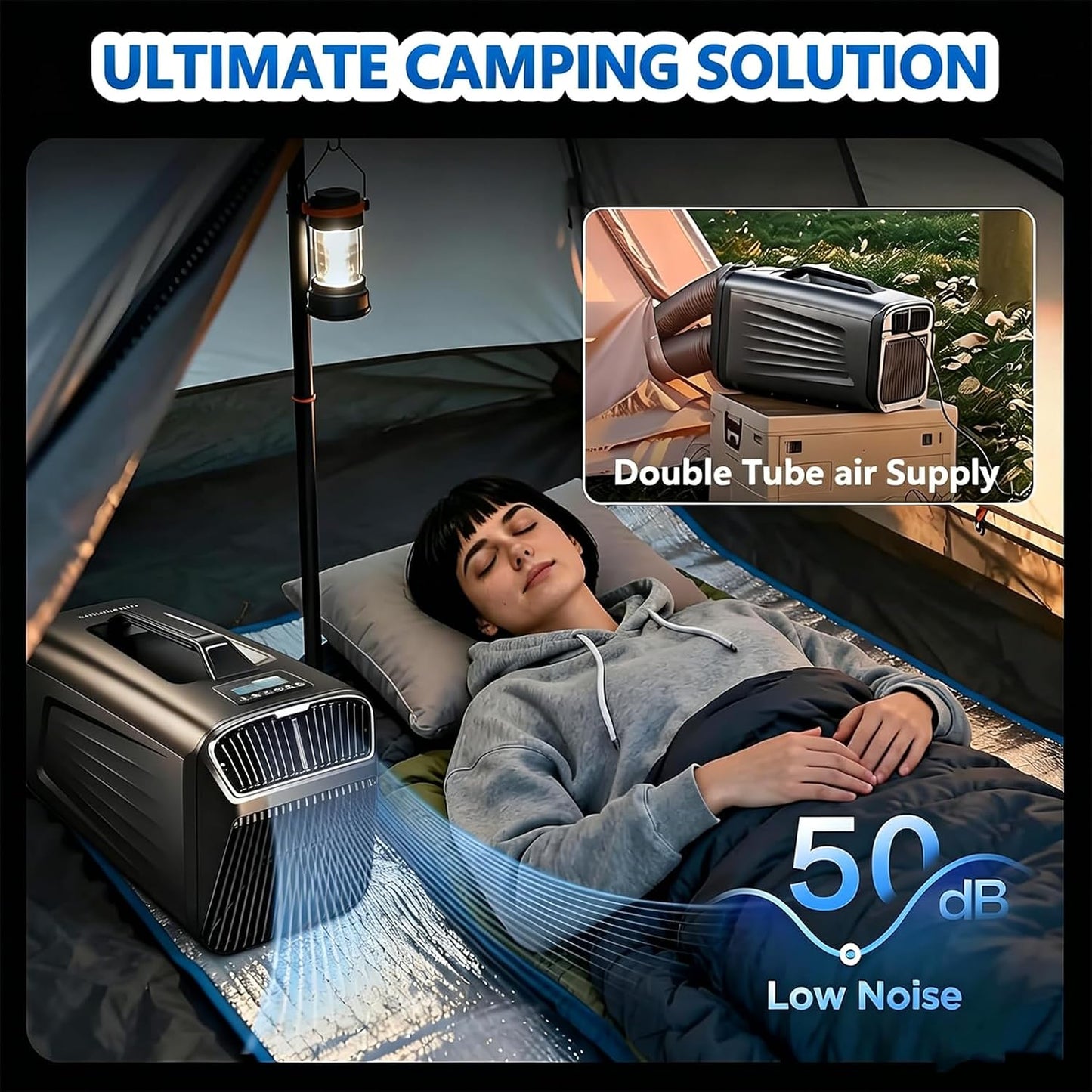  Climatiseur Portable Pour Tente 5200 Climatiseur Btu Pour Camping-Car, Refroidissement + Déshumidification + Ventilation + Mode Veille + Minuterie 24 H, Jusqu'à 10M², Conduit D'évacuation Inclus