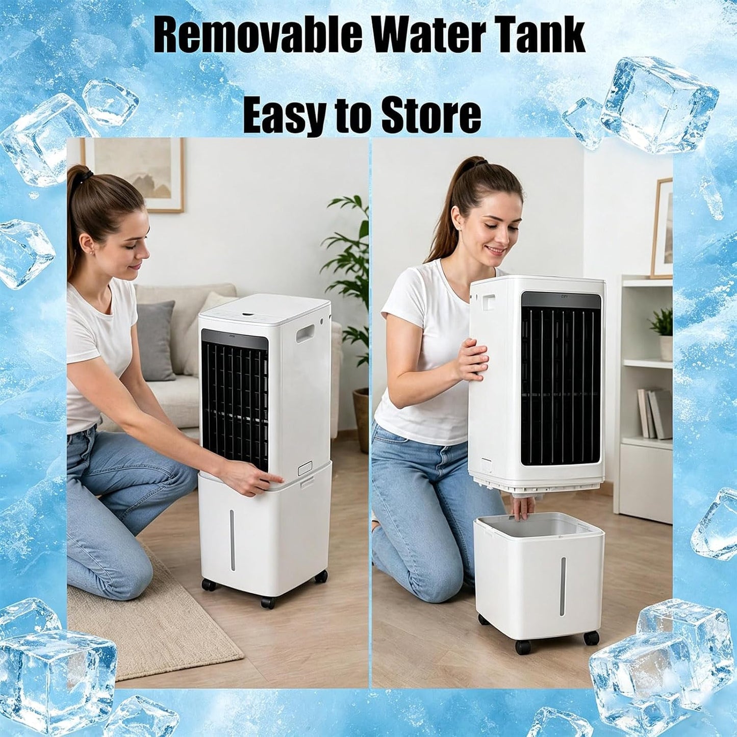  12L Portable Refroidisseur D'air évaporatif Ventilateur D'air Froid, Réservoir D'eau Détachable, Télécommande, Roulettes Roulantes Et Filtre à Poussière Lavable, Refroidisseur Mobile Pour Le Salon De