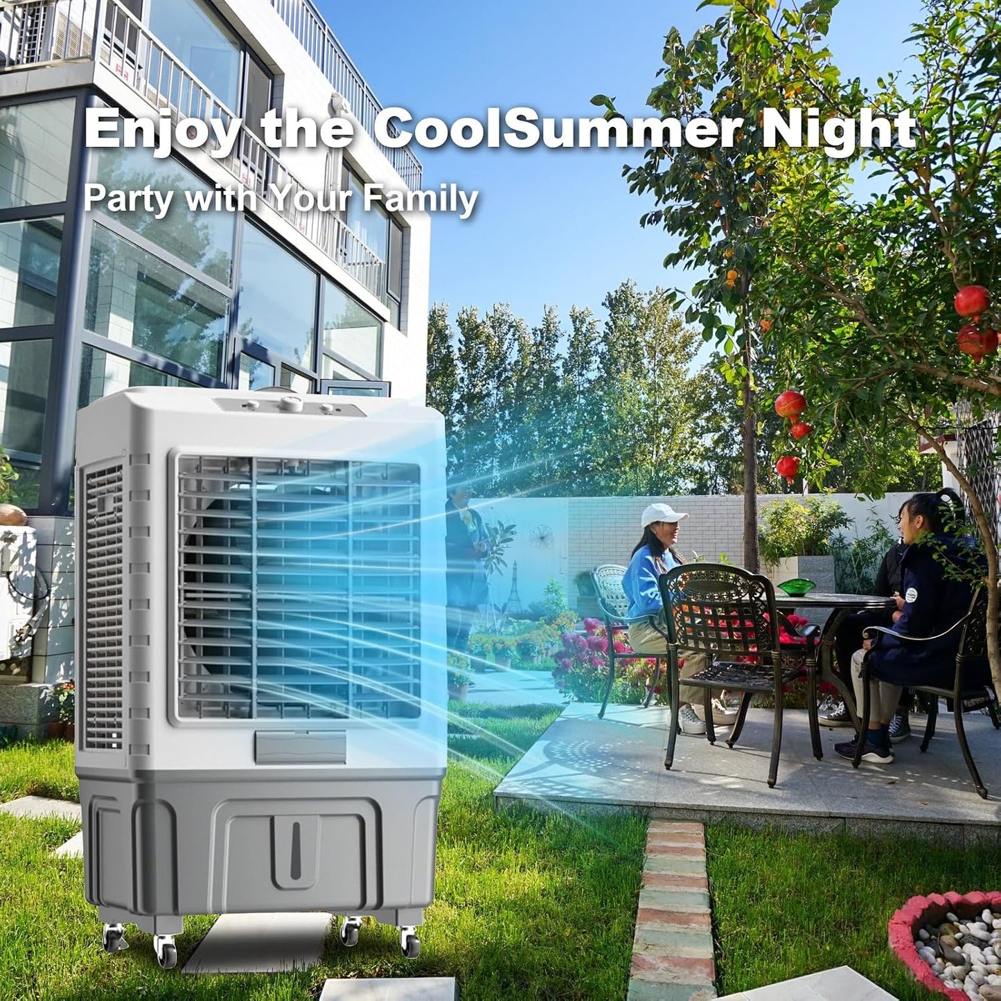  Refroidisseur D'air Par évaporation Avec Réservoir D'eau De 55 L, Air Conditioner Oscillation à 120°, 3 Vitesses, Pour Chambre, Terrasse, Garage